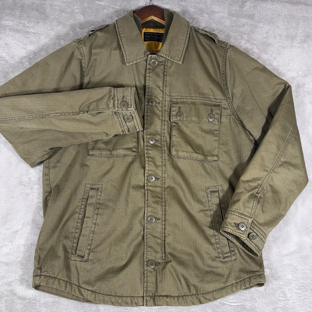 ABERCROMBIE & FITCH MILITARY FIELD SHIRT JACKET OLIVE GREEN MENS SIZE MEDIUM